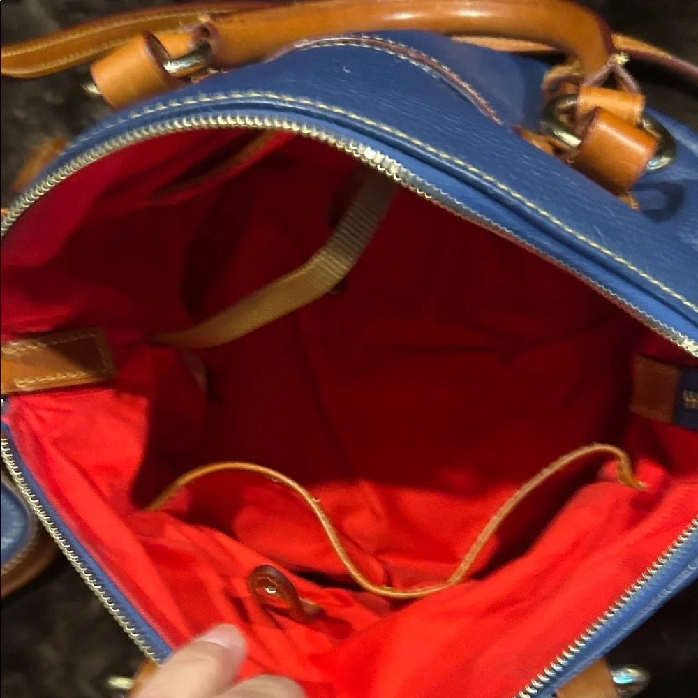 Dooney & Bourke Navy Satchel with Brown Trim - Picture 6 of 16